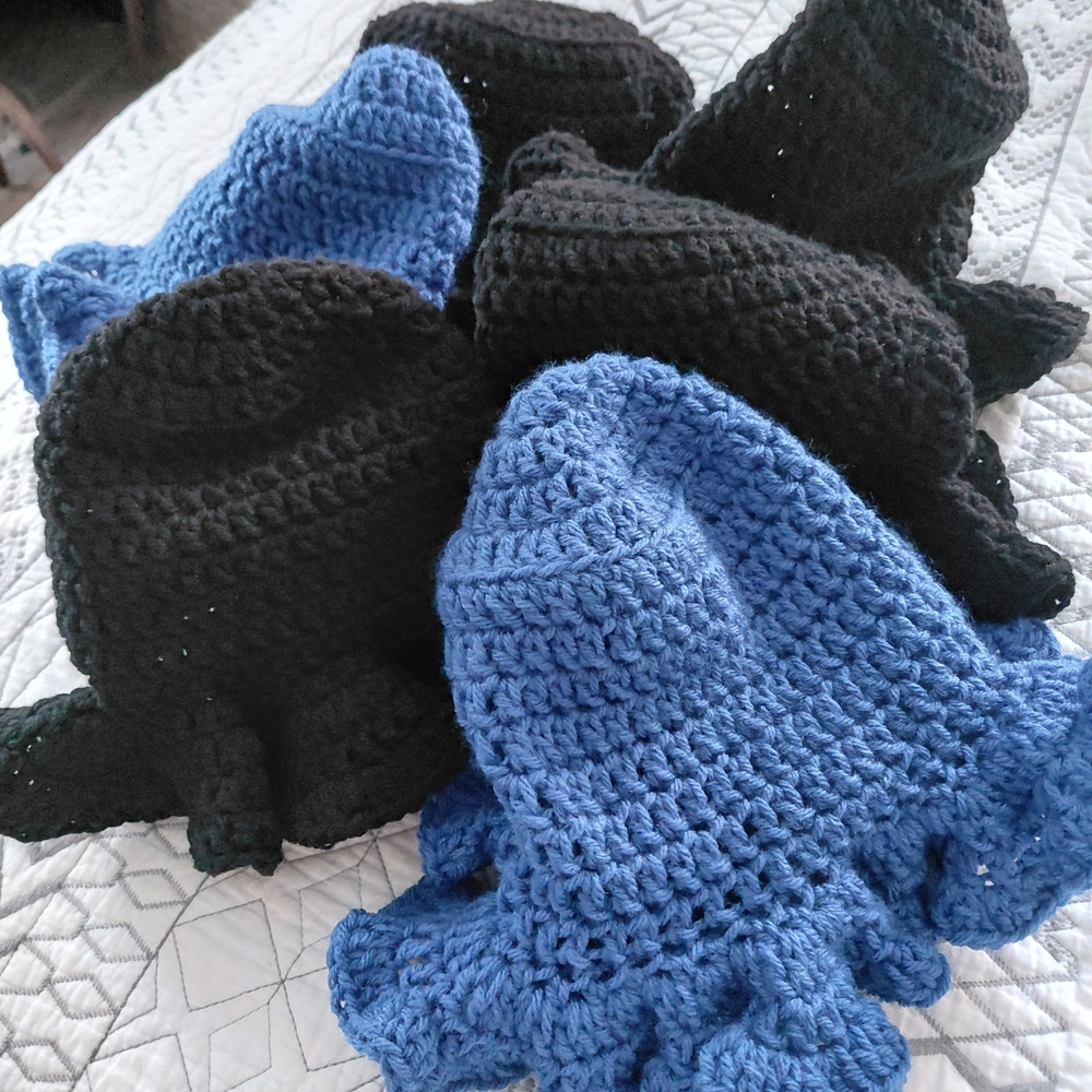 Handmade Crochet Bucket Hats in Black and Blue